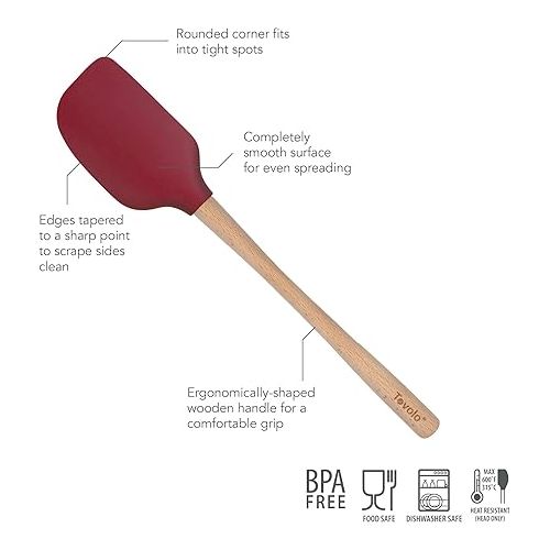  Flex-Core Spatula Wood Handled High Heat Resistant 5 Piece Cooking Utensils Set - Includes Non-Stick Spatula, Spoonula, Jar Scraper, and Mini | BPA-Free Kitchen | Ergonomic Design | Cayenne