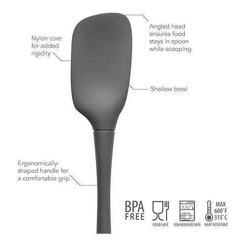  Tovolo Flex-Core All Silicone Spatula, Tapered Edge, Ergonomic Handle, Heat Resistant, Charcoal