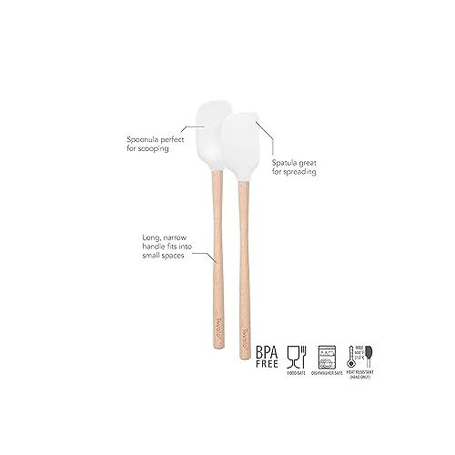  Tovolo White Flex-Core Wood-Handled Mini Spatula & Spoonula, Kitchen Utensil Set of 2 | Heat-Resistant & BPA-Free | Safe for Cast Iron & Non-Stick Cookware