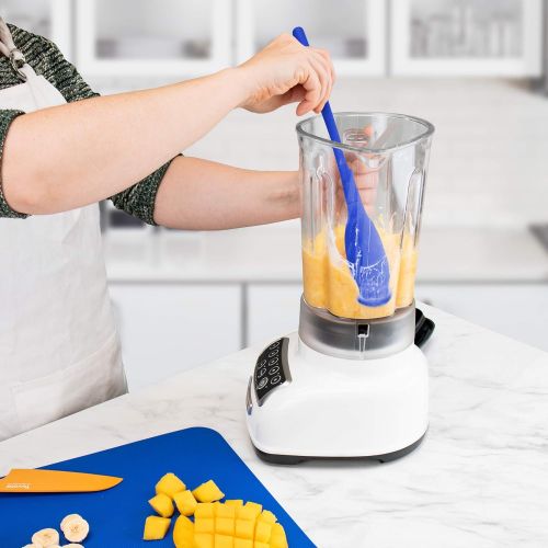  Tovolo Flex-Core Flexible Edge Blender Extra-Long Handle Angled Head Reaches Below Blades, Silicone Spatula for Smoothies & Blended Cocktails, 1 EA, Stratus Blue