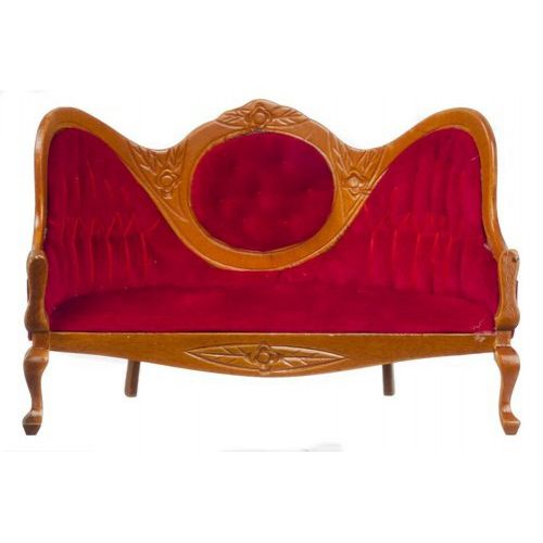  Aztec Imports Dollhouse Victorian Sofa, Red, Walnut