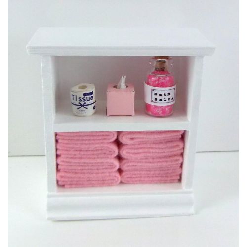  Town Square Miniatures Dolls House Miniature Furniture Small Shelf Unit & Pink Bathroom Accessories