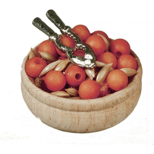  Town Square Miniatures Dollhouse Wooden Bowl of Nuts & Nutcracker Christmas Dining Room Accessory