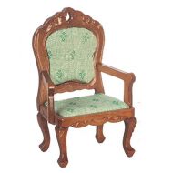 Town Square Miniatures Dollhouse Victorian Fauteuil Walnut Green Armchair Living Room Furniture