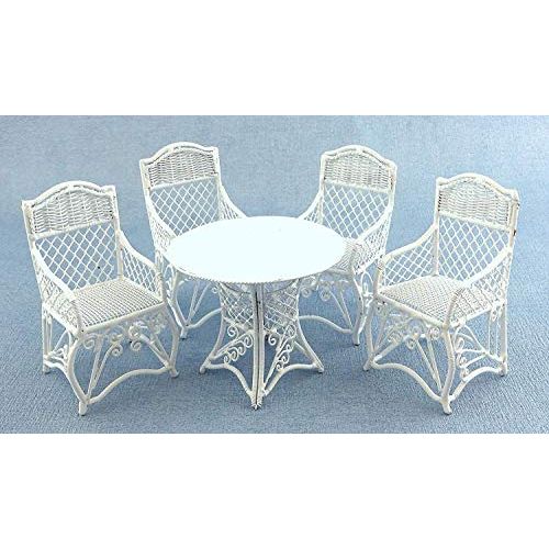  Town Square Miniatures Dolls House Garden Furniture White Wrought Iron Patio Set Table 4 Chairs