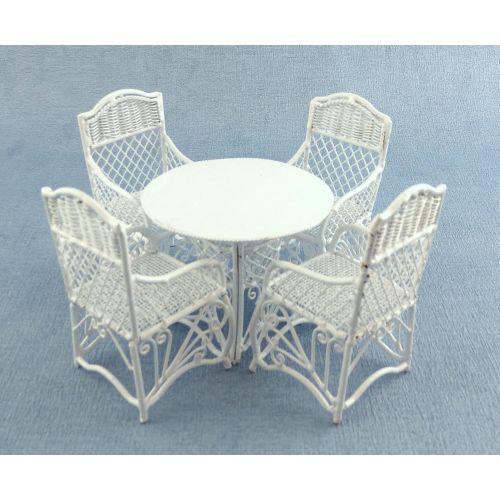  Town Square Miniatures Dolls House Garden Furniture White Wrought Iron Patio Set Table 4 Chairs