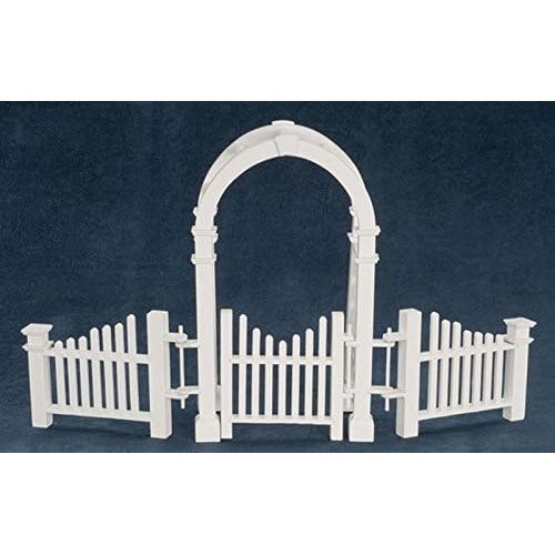  Town Square Miniatures Dollhouse Miniature White Arbor wGate & Fence