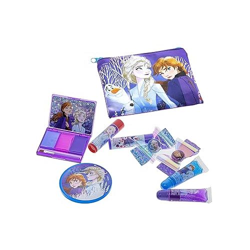  Disney Frozen - Townley Girl Super Sparkly Cosmetic Beauty Makeup Set For Girls with Clips, Lip Gloss, Nail Stickers, Lip Balm, Nail Gems and Mirror For Parties, Sleepovers & Makeovers