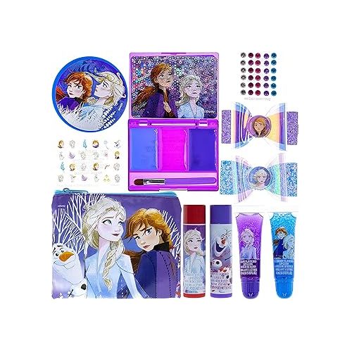  Disney Frozen - Townley Girl Super Sparkly Cosmetic Beauty Makeup Set For Girls with Clips, Lip Gloss, Nail Stickers, Lip Balm, Nail Gems and Mirror For Parties, Sleepovers & Makeovers