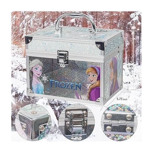  Disney Frozen Train Case Girls Beauty Set, Kids Makeup Kit for Girls, Real Washable Toy Makeup Set, Frozen Gift, Play Makeup, Pretend Play, Party Favor, Birthday, Toys Ages 3 4 5 6 7 8 9 10 11 12