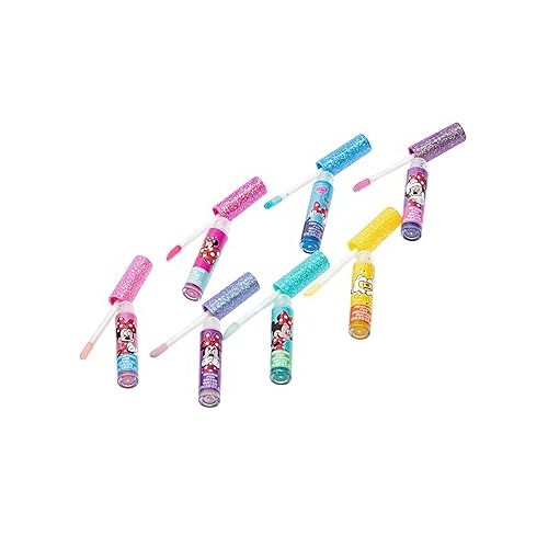  Townley Girl Super Sparkly Lip Gloss Set Featuring Disney Minnie Mouse - 7 Fun Flavors for Girls, Ideal for Sleepovers, Makeovers, and Gifts!