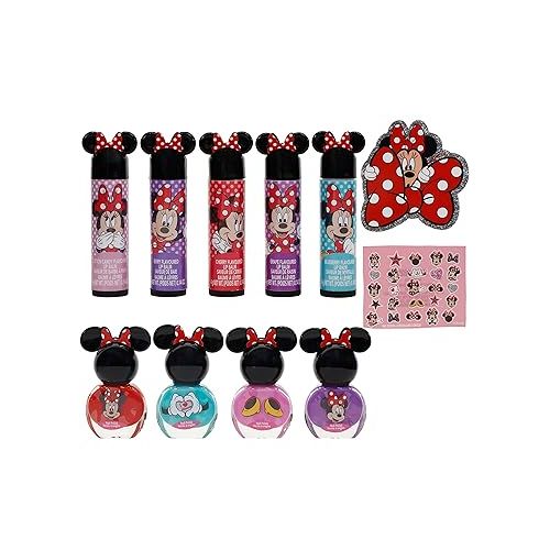  Townley Girl Disney Minnie Mouse Sparkly Cosmetic Makeup Set for Girls with Lip Balm Nail Polish Nail Stickers-35 Pcs|Perfect for Parties Sleepovers Makeovers|Birthday Gift for Girls above 3 Yrs, Kid
