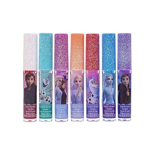  Townley Girl Disney Frozen Plant Based Vegan 7 PC Flavored Lip Gloss Set For Girls - Ideal for Sleepovers, Makeovers, Party Favors and Birthday Gifts! - Age: 3+