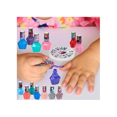  Townley Girl Disney Frozen Non-Toxic Peel-Off Nail Polish Set with Shimmery and Opaque Colors with Nail Gems for Girls Ages 3+, Perfect for Parties, Sleepovers and Makeovers, 18 Pc Set
