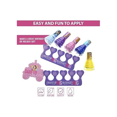 Townley Girl Disney Princess Non-Toxic Peel-Off Water-Based Natural Safe Quick Dry Nail Polish| Gift Kit Set for Kids Girls| Glittery and Opaque Colors| Ages 3+ (18 Pcs)