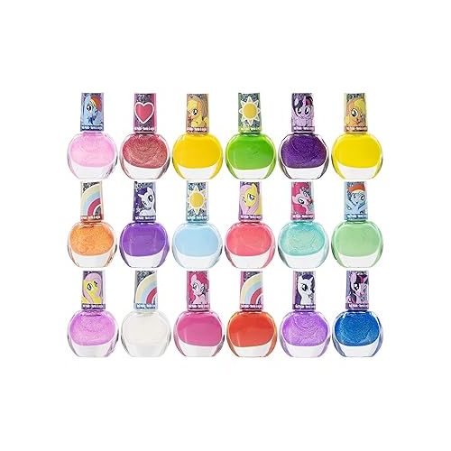  Townley Girl My Little Pony Non-Toxic Water Based Peel-Off Nail Polish Set with Glittery and Opaque Colors for Girls Kids Teens Ages 3+, Perfect for Parties, Sleepovers and Makeovers, 18 Pcs