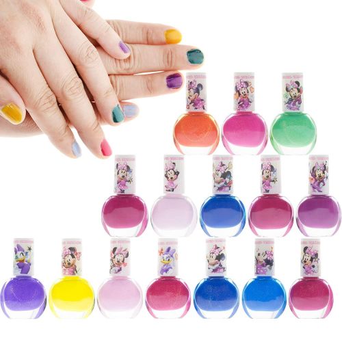  Disney Minnie Mouse Townley Girl Non Toxic Water Based Peel Off Nail Polish Set with Glittery and Opaque Colors for Girl Kid Teen Toddler Ages 3+, Perfect for Parties, Sleepovers