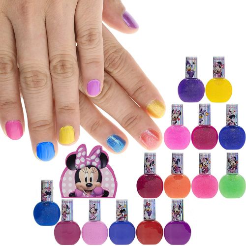  Disney Minnie Mouse Townley Girl Non Toxic Water Based Peel Off Nail Polish Set with Glittery and Opaque Colors for Girl Kid Teen Toddler Ages 3+, Perfect for Parties, Sleepovers