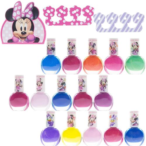  Disney Minnie Mouse Townley Girl Non Toxic Water Based Peel Off Nail Polish Set with Glittery and Opaque Colors for Girl Kid Teen Toddler Ages 3+, Perfect for Parties, Sleepovers