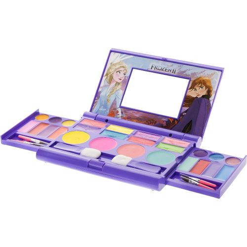  Disney Frozen 2 Townley Girl Cosmetic Compact Set with Mirror 14 lip glosses, 4 Body Shines, 6 Brushes Colorful Portable Foldable Washable Make Up Beauty Kit Box Set for Girls Ki