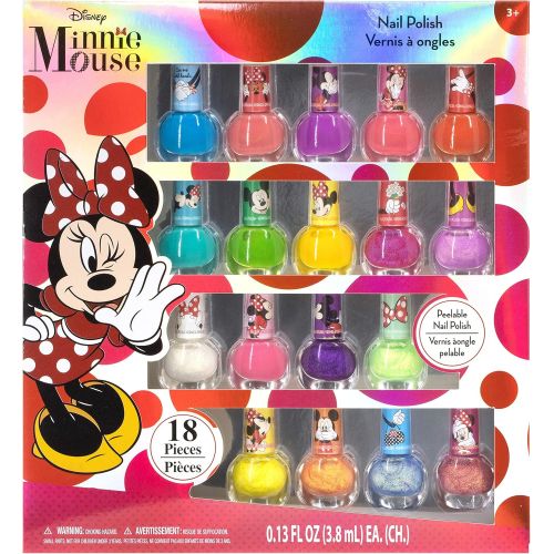  Disney Minnie Mouse Townley Girl Non Toxic Peel Off Nail Polish Set for Girls, Glittery and Opaque Colors,18 PcsPerfect for Parties Sleepovers Makeovers Birthday Gift for Girls 3