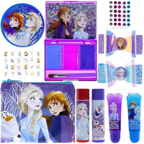  Disney Frozen Townley Girl Super Sparkly Cosmetic Beauty Makeup Set For Girls with Clips, Press On Nail, Lip Gloss, Nail Stickers, Lip Balm, Nail Gems and Mirror For Parties, Sle