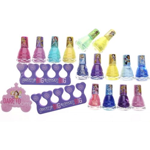  Disney Princess Townley Girl Non Toxic Peel Off Water Based Natural Safe Quick Dry Nail Polish Gift Kit Set for Kids Toddlers Girls Glittery and Opaque Colors Ages 3+ (18 Pcs)