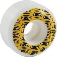 Toy Machine Skateboards 52mm All Seeing White/Yellow Skateboard Wheels - 99a with Bones Bearings - 8mm Bones Super Reds Skate Rated Skateboard Bearings (8) Pack - Bundle of 2 Items