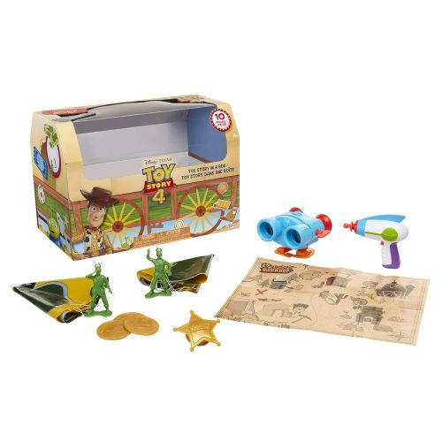  Toy Story 4 Trunk, Woody in A Box - 10Piece Toy Chest - Includes Lenny The Binoculars, Buzz Lightyear Laser Blaster, Woodys Roundup Map & More!