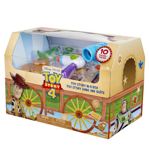  Toy Story 4 Trunk, Woody in A Box - 10Piece Toy Chest - Includes Lenny The Binoculars, Buzz Lightyear Laser Blaster, Woodys Roundup Map & More!