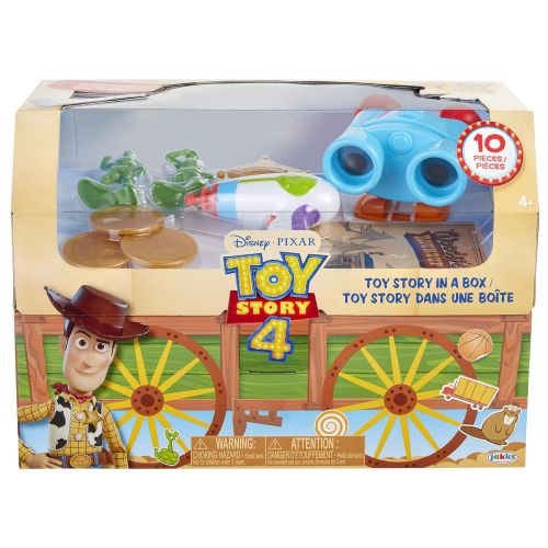  Toy Story 4 Trunk, Woody in A Box - 10Piece Toy Chest - Includes Lenny The Binoculars, Buzz Lightyear Laser Blaster, Woodys Roundup Map & More!