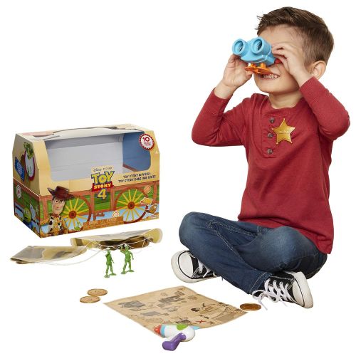  Toy Story 4 Trunk, Woody in A Box - 10Piece Toy Chest - Includes Lenny The Binoculars, Buzz Lightyear Laser Blaster, Woodys Roundup Map & More!