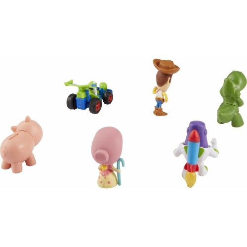  Toy Story 4 Disney and Pixar Toy Story Mini Andys Toy Chest 6 Pack Classic Movie Characters Figures Collection, Woody, Buzz Lightyear, Rex, Bo Peep, Hamm and RC, Compact Size for Story Play at