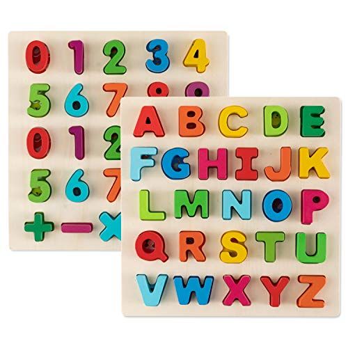  Toy-To-Enjoy Alphabet Puzzles - Wooden Upper Case Letter and Number Learning Board Toy - Ideal for Early Educational Learning for Kindergarten Toddlers & Preschools