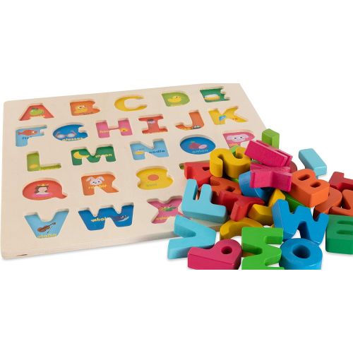  Toy-To-Enjoy Alphabet Puzzles - Wooden Upper Case Letter and Number Learning Board Toy - Ideal for Early Educational Learning for Kindergarten Toddlers & Preschools