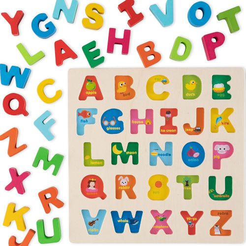  Toy-To-Enjoy Alphabet Puzzles - Wooden Upper Case Letter and Number Learning Board Toy - Ideal for Early Educational Learning for Kindergarten Toddlers & Preschools