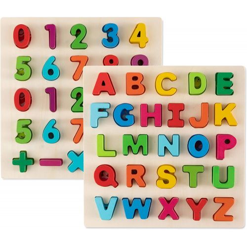  Toy-To-Enjoy Alphabet Puzzles - Wooden Upper Case Letter and Number Learning Board Toy - Ideal for Early Educational Learning for Kindergarten Toddlers & Preschools