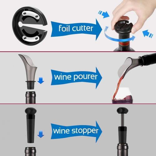  [아마존베스트]Toyuugo Electric Wine Opener, Automatic Corkscrew set contains Foil Cutter, Vacuum Stopper and Wine Aerator Pourer for Dating, Party and Wine Lover (3 Piece Gift Set)