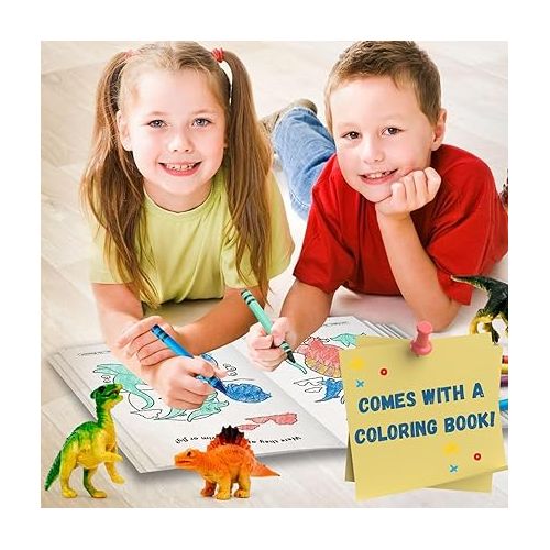  Dinosaur Toys for Kids 3-7. Dino Truck Carrier with 15 Figures + Bonus Book