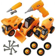 [아마존 핫딜]  [아마존핫딜]ToyVelt Construction Take Apart Trucks STEM Learning Toys, W Toy Drill - Dump Truck, Cement Truck & Digger Toy, with Drill Included, Great Gift for Boys & Girls Ages 3 - 12 Years O
