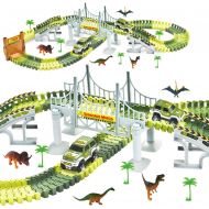 [아마존 핫딜] [아마존핫딜]ToyVelt Dinosaur Toys Race Track Toy Set - 206 Pieces Road Race-Flexible Track Set - Create a Road Toy Dinosaur World for Christmas & Birthday Gift for Boys & Girls Ages 3,4,5,6, Y