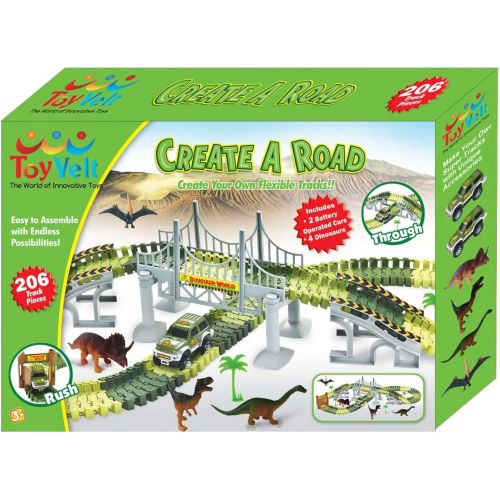  [아마존 핫딜] [아마존핫딜]ToyVelt Dinosaur Toys Race Track Toy Set - 206 Pieces Road Race-Flexible Track Set - Create a Road Toy Dinosaur World for Christmas & Birthday Gift for Boys & Girls Ages 3,4,5,6, Y