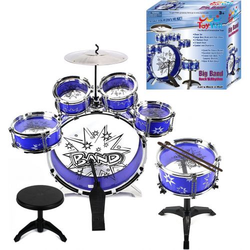  [아마존베스트]12 Piece Kids Jazz Drum Set  6 Drums, Cymbal, Chair, Kick Pedal, 2 Drumsticks, Stool  Little Rockstar Kit to Stimulating Children’s Creativity, - Ideal Gift Toy for Kids, Teens,