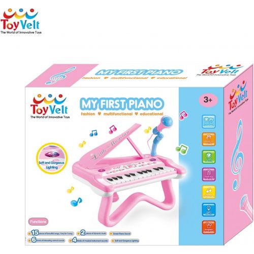  [아마존베스트]ToyVelt Toy Piano for Toddler Girls  Cute Piano for Kids with Built-in Microphone & Music Modes - Best Birthday Gifts for 2 3 4 5 Year Old Girls  Educational Keyboard Musical Ins