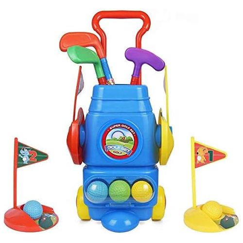  [아마존베스트]ToyVelt Kids Golf Club Set  Golf CartWith Wheels, 3 Colorful Golf Sticks, 3 Balls & 2 Practice Holes  Fun Young Golfer Sports Toy Kit for Boys &Girls  Promotes Physical & Mental