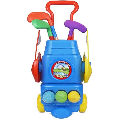  [아마존베스트]ToyVelt Kids Golf Club Set  Golf CartWith Wheels, 3 Colorful Golf Sticks, 3 Balls & 2 Practice Holes  Fun Young Golfer Sports Toy Kit for Boys &Girls  Promotes Physical & Mental