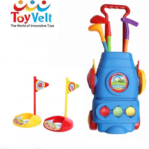  [아마존베스트]ToyVelt Kids Golf Club Set  Golf CartWith Wheels, 3 Colorful Golf Sticks, 3 Balls & 2 Practice Holes  Fun Young Golfer Sports Toy Kit for Boys &Girls  Promotes Physical & Mental