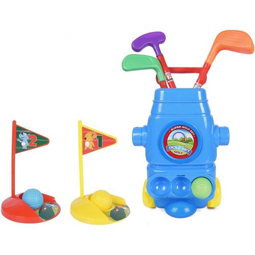  [아마존베스트]ToyVelt Kids Golf Club Set  Golf CartWith Wheels, 3 Colorful Golf Sticks, 3 Balls & 2 Practice Holes  Fun Young Golfer Sports Toy Kit for Boys &Girls  Promotes Physical & Mental