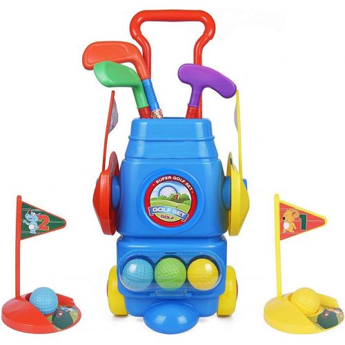  [아마존베스트]ToyVelt Kids Golf Club Set  Golf CartWith Wheels, 3 Colorful Golf Sticks, 3 Balls & 2 Practice Holes  Fun Young Golfer Sports Toy Kit for Boys &Girls  Promotes Physical & Mental