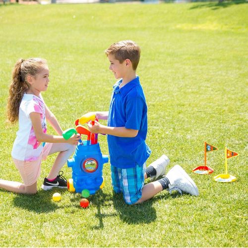  [아마존베스트]ToyVelt Kids Golf Club Set  Golf CartWith Wheels, 3 Colorful Golf Sticks, 3 Balls & 2 Practice Holes  Fun Young Golfer Sports Toy Kit for Boys &Girls  Promotes Physical & Mental